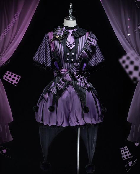 💕💜Bunny theme circus vibes Sweet Lolita dress in 2 colors and Ouji Lolita outfit.🐰🎠 🛒👉Search 'FOGC-142' on devilinspired.com #devilinspired #lolitacoord #lolitafasion #sweetdress #oujifashion #sweetlolitafashion #circustheme Kuromi Black, Jester Outfit, Lolita Outfit, Bunny Theme, Circus Outfits, Ruff Collar, Clown Clothes, Purple Bunny, Lolita Outfits