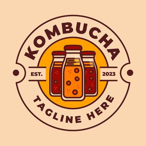 Kombucha Logo Design, Boho Branding, Tea Logo, Templates Business, Artwork Inspiration, Ice Tea, Personal Logo, Logo Design Template, Kombucha