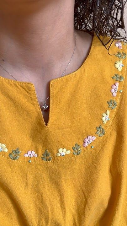 Embroidery Design On Neck, Hand Embroidery On Neckline, Kurti Neck Designs Embroidery, Kurti Embroidery Design Neckline, Embroidery Design Kurti, Blouse Neck Embroidery, Hand Embroidery On Shirt, Traditional Embroidery Designs, Embroidery Designs For Kurtis