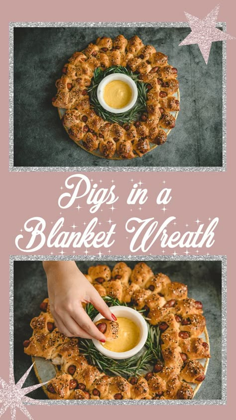 Pig In A Blanket Wreath Christmas, Pigs In A Blanket Appetizer, Pigs In A Blanket Recipe Christmas, Sandwiches For Christmas Party, Food Wreath Christmas, Thanksgiving Pigs In A Blanket, Pigs In Blanket Wreath, Fancy Pigs In A Blanket, Christmas Hotdogs