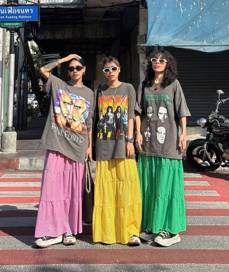 Band Tee Outfits, Tee Outfits, Hello My Friend, Outfits Colorful, February 8, Slip Skirt, Tee Outfit, Tshirt Outfits, Colorful Style