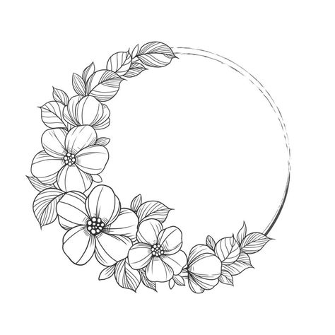 Flower frame outline double round. Floral circle border botanical line art drawing style. Floral Circle Border, Floral Drawing Design, Drawing Borders, Simple Flower Drawing, Circle Border, Book Art Projects, Botanical Line Art, Circle Borders, Simple Flower Design