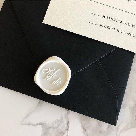 WE DO love these black envelopes! The classic white wax seal makes for a unique yet elegant look on the black envelope!    Black and White Wedding, Dream Wedding, DIY Wedding, Wedding Inspiration, Wax Seals, Classy Wedding, Elegant, Romantic, Wedding Season Unique Wedding Invitations Elegant, Envelope Invitation, Classy Wedding Invitations, Black Envelope, Pocket Invitation, Glitter Invitations, Trendy Wedding Invitations, Invites Wedding, Black Envelopes