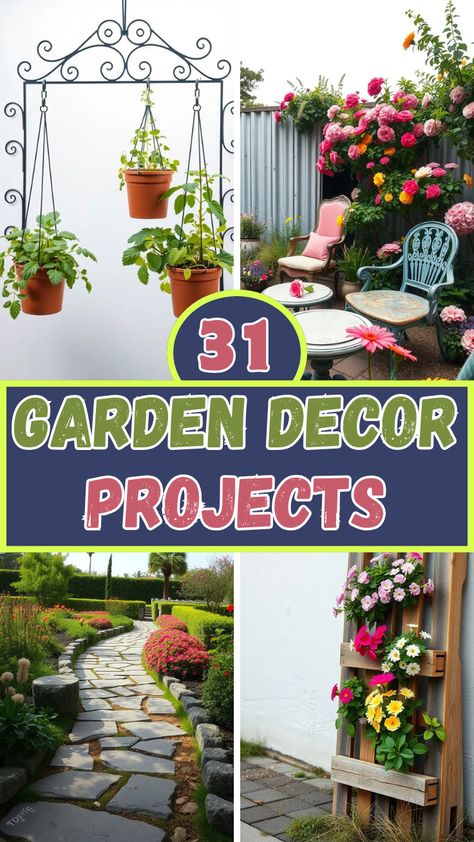 Bring personality to your outdoor space with these fun and easy garden decor projects! 🌸✨ From DIY planters to creative sculptures, explore ways to elevate your garden with unique and budget-friendly ideas. Perfect for adding charm and character to any backyard! 🌿🪴 #GardenDecor #DIYGarden #OutdoorLiving #BackyardInspiration #GardenProjects Creative Garden Projects, Garden Decorations Diy, Kitchen Decor Cozy, Diy Home Decor Kitchen, Simple Diy Decor, Backyard Patio Decor, Recycled Garden Decor, Mason Jar Solar Lights, Diy Garden Decor Projects