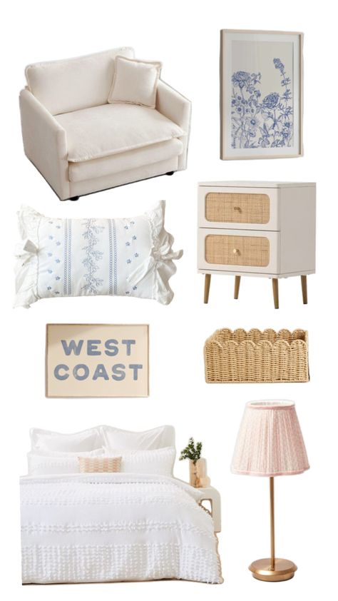 Blue and white bedroom decor, coastal and beachy vibe Coastal Grandma Room, Blue And White Bedroom Decor, Grandma Room, Bedroom Decor Coastal, Blue And White Bedroom, White Bedroom Decor, Ur Mom, Grandma Core, Coastal Grandma