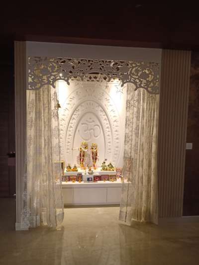 Indian Gods Room Ideas, Curtains For Temple At Home, Gods Room Design, Pooja Room Curtain Ideas, Prayer Room Ideas Hindu, Mandir Curtain Ideas, Mandir Room Design, Temple Room Interiors, God Room Designs