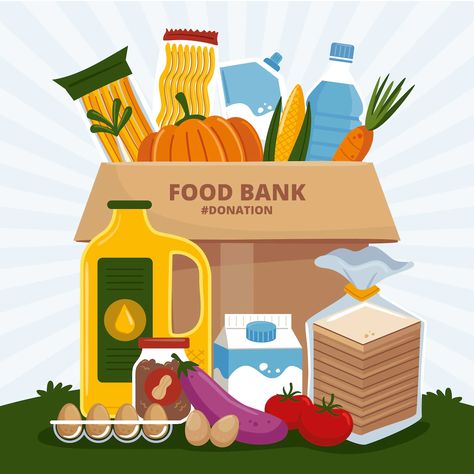 Food Bank Illustration, Food Bank Poster, Food Bank Logo, Grocery Store Logo, Food Waste Poster, Food Bank Donations, Bank Illustration, Grocery Sign, Cocktail Design