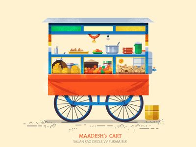 Flavourful snack (chaat) cart that can have your taste buds roaring. A very common sight in busy street corners. Food Truck Illustration, Truck Illustration, Indian Drawing, Illustration Art Prints, Art Modeling, Indian Illustration, Set Dressing, Stock Design, Food Wallpaper