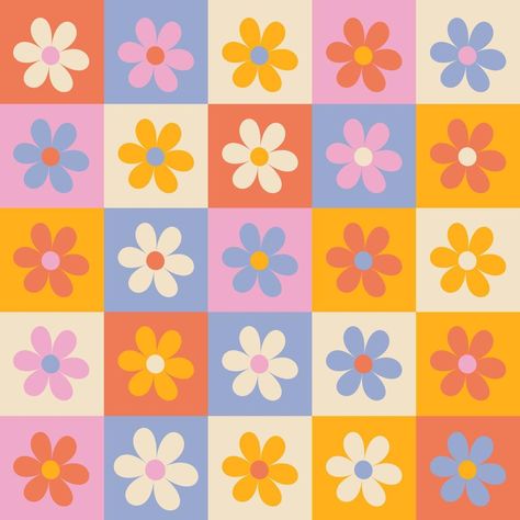 Hippie retro vintage flowers seamless pattern in 70s-80s style. Flat vector illustration. Retro Patterns Aesthetic, Retro Flowers Drawing, 70s Flowers Aesthetic, 70 Flower Pattern, 80s Flower Pattern, Retro Spring Wallpaper, Retro Art Prints 80s, Retro Aesthetic Photos, Flower Power Pattern