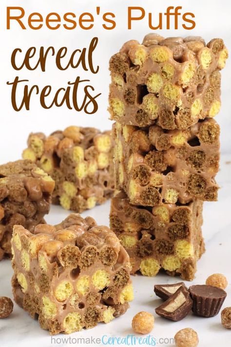 Marshmellow Treats, Cereal Treat Recipes, Fun Rice Krispie Treats, Homemade Rice Krispies, Melted Peanut Butter, Homemade Rice Krispies Treats, Puff Dessert, Reese's Puffs, Chocolate Cereal