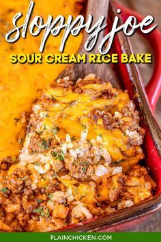 Sour Cream Rice Bake, Sour Cream Rice, Easy Ground Beef Casseroles, Sloppy Joe Casserole, Queso Cottage, Creamed Rice, Rice Bake, Bake Easy, Queso Cheddar