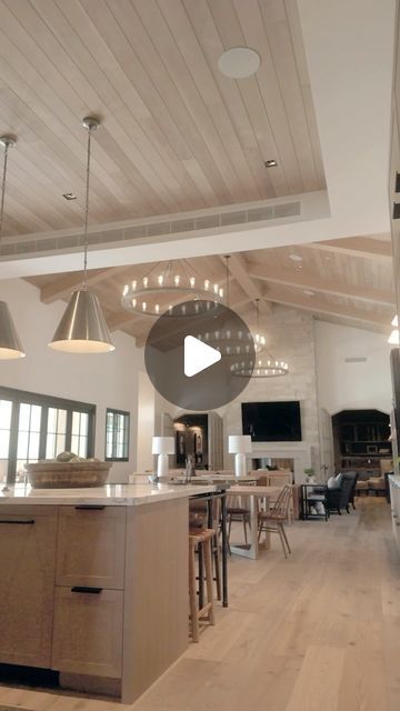 Raised Ceiling Before And After, Hickory Ceiling, Angled Ceiling Kitchen, 10 Foot Ceiling Kitchen, Kitchen With Tall Ceilings, High Ceiling Dining Room, Coffered Ceiling Kitchen, Kitchen Ceiling Ideas, Vaulted Kitchen