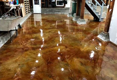 Waxing Concrete Floors, Garage Floor Stain, Acid Stained Concrete Floors Diy, Laundry Porch, Stained Cement Floors, Acid Wash Concrete, Diy Stained Concrete Floors, Water Based Concrete Stain, Concrete Floors In House