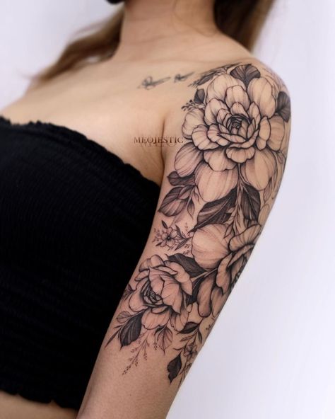 Full Lower Back Tattoos For Women, Half Sleeve Flower Tattoos For Women, Black And Gray Floral Tattoo, Flower Cluster Tattoo, Nature Sleeve Tattoo, Bedazzled Bottles, Iceland Tattoo, Floral Half Sleeve Tattoo, Tattoo With Roses