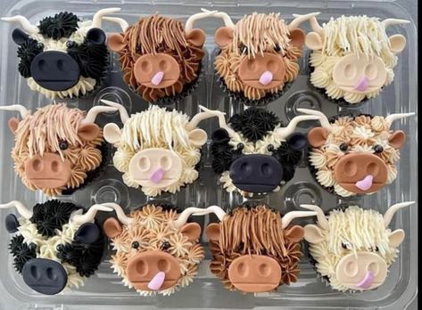 Hiland Cow Cupcakes, Highland Cow Cupcakes, Farm Cupcakes, 2023 Cakes, Cow Birthday Cake, I Love Cows, Cow Cupcakes, Buttercream Icing Recipe, Cow Cake