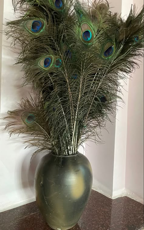 Vase With Peacock Feathers, Peacock Pot Painting, Peacock Feather Arrangements, Framed Peacock Feathers, Peacock Feathers Decorations Home Decor, Peacock Room Decor, Peacock Feather Decor, Peacock Fan, Feather Arrangements