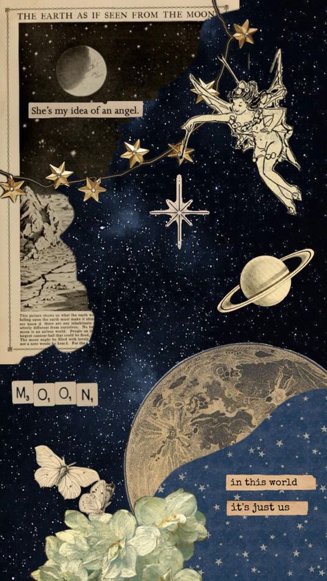 a collage made with whimsical feelings of the moon and the stars that surround her Celestial Collage, Star Collage, Stars Collage, Moon Collage, Space Collage, Story Backgrounds, The Moon And The Stars, Collage Inspiration, Star Cloud