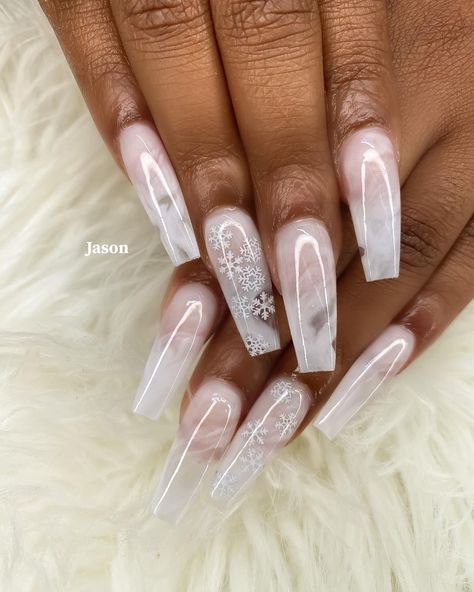 Marble Christmas Nails, White Marble Nails, Ice Nails, Snow Nails, Clear Acrylic Nails, Witchy Nails, Magic Nails, Pink Ombre Nails, Quartz Nail