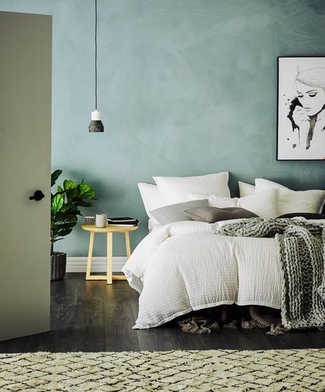 Blue Limewash Walls, Blue Limewash, Green Bedroom Paint, Blue Green Bedrooms, Limewash Walls, Limewash Paint, Lime Paint, Washing Walls, Paint Colour