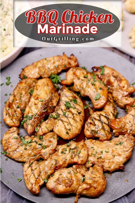 Grilled chicken tenders are a quick and easy dinner for any night of the week and they turn out so tender, juicy and flavorful with this delicious BBQ Chicken Marinade. Marinade For Bbq Chicken, Hot Sauce Chicken, Bbq Chicken Marinade, Marinade Chicken, Easy Chicken Marinade, How To Make Bbq, Grilled Chicken Tenders, Spicy Brown Mustard, Digital Meat Thermometer