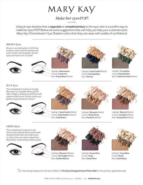 Eyeshadow Chart, Makeup Artist Looks, Eyeshadow Combinations, Eyeshadow Brown Eyes, Soft Autumn Makeup, Mary Kay Printables, Mary Kay Eyeshadow, Eyeshadow Brown, Mary Kay Facebook