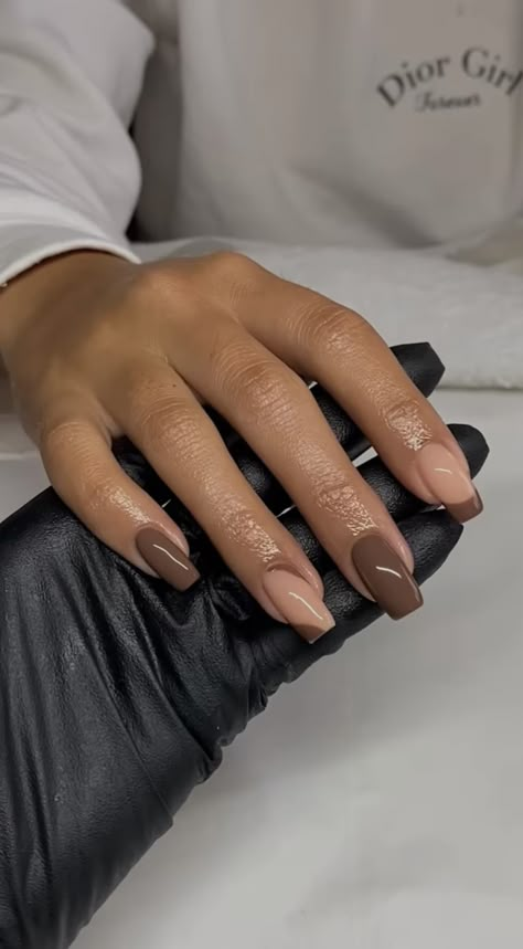 Biab Nails With Tips, Brown Biab Nails, Red Biab Nails, Biab Nail Design, Biab Gel Nails, Brown French Tip Nails, Biab Nail, Biab Nails, Brown Acrylic Nails