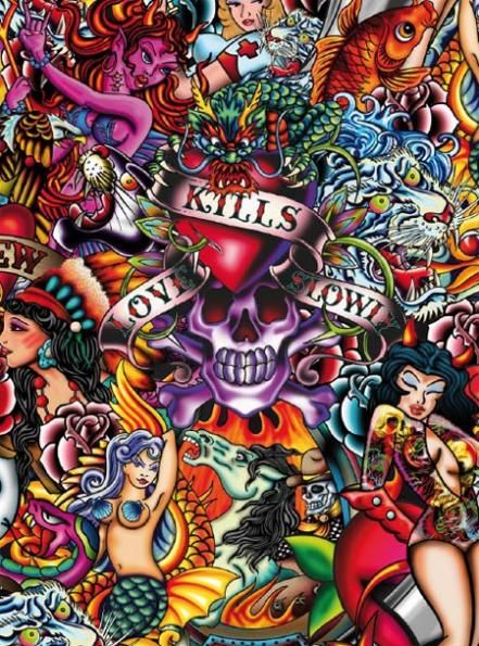 ed hardy - Google Search Ed Hardy Designs, Ed Hardy Tattoos, Don Ed Hardy, Sneakers Wallpaper, Skull Wallpaper, A Skull, Skull And Bones, Ed Hardy, Funky Art