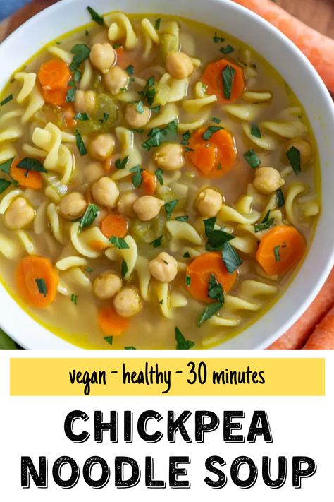 Noodle Soup Vegetarian, Chickpea Noodle Soup, Chickpea Noodle, Vegan Chicken Noodle Soup, Soup Fall, Chicken Noodle Soup Crock Pot, Soup Vegetarian, Chicken Noodle Soup Easy, Vegetarian Chicken