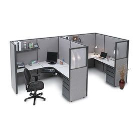 Cubicle Shelves, Office Cubicle Design, Modern Office Cubicle, Cubicle Design, Corner Workstation, Work Cubicle, Upholstered Wall Panels, Cubicle Decor Office, Used Office Furniture