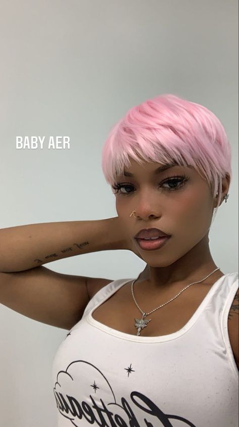 Pink Short Wig, Pink Pixie Cut Black Women, Colored Pixie Hair Black Women, Pastel Pixie Hair, 2023 Rebrand, Pink Pixie Cut, Women Natural Hairstyles, Black Women Natural Hairstyles, Relaxed Hairstyles