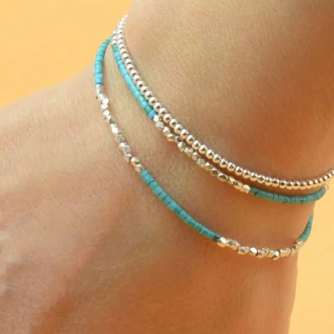 This Double Bracelet Is Handmade With Sterling Silver And Turquoise Beads. It Is Exquisite! Popular Beaded Jewelry, Beaded Bracelets Stack, Diy Earrings For Beginners, Western Beaded Jewelry, Purple Beaded Jewelry, Gem Stone Bracelet, Silver Beaded Bracelets, Beaded Bracelet Ideas, Amethyst Beaded Bracelet