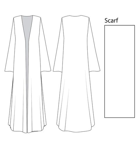 Abaya Flat Sketch, How To Draw Abaya, Abaya Technical Drawing, Abaya Designs Drawing, Abaya Drawing Sketches, Abaya Sketches Fashion Illustrations, Abaya Template, Abaya Vector, Abaya Illustration Drawing