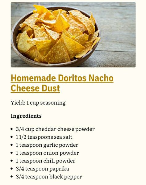 Homemade Doritos Seasoning, Cheddar Cheese Powder Recipe, Doritos Seasoning, Flavored Crackers, Doritos Recipes, Chip Seasoning, Homemade Dry Mixes, Diy Mixes, Homemade Sauce Recipes