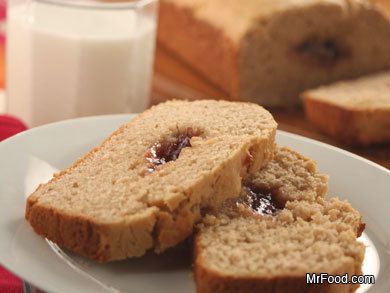 Peanut Butter and Jelly Bread | MrFood.com Jelly Bread, Bun Recipes, Breakfast Bread Recipes, Sandwich Ideas, Biscuit Rolls, Breakfast Sweets, Nut Bread, Peanut Butter And Jelly, Peanut Butter Jelly