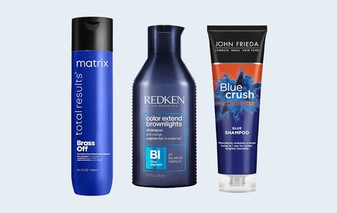 The 6 Best Brass-Reversing Blue Shampoos for Brunettes| blue shampoo,shampoo,shampoo brunettes,hair styles,hair,hair ideas,colored hair pretty hair,hair color ideas,easy hair styles,hair color and styles,cute hair color ideas,celebrity life,celebrity style,celebrity hair styles,celebrity hairstyles,hair celebrities,celebrity hair color,at home hair color,hair color mistakes,beauty products,hair porduts,fix your hair at home Blue Shampoo Before And After Brunettes, Cute Hair Color Ideas, Hair Ideas Colored, Best Blue Shampoo, Burnette Hair, Celebrity Hair Color, Celebrity Hair Styles, Blue Shampoo, Best Purple Shampoo