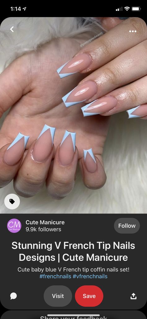 Blue Triangle French Tip Nails, V Line French Tip Nails, Blue V French Tip Nails, Switzerland Nails, V Shaped French Tip Nails, V Cut French Tip Nails, V French Tip Nails, French Top, Spring Break Nails