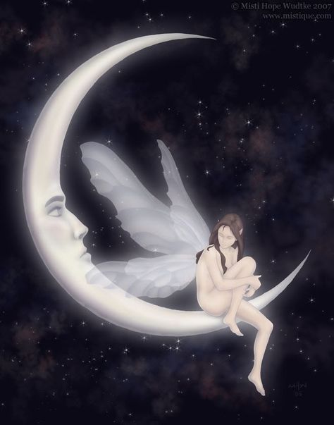 Moon Faerie, Moon And Fairy, Fairy Paintings, Moon Fairy, Art Moon, Angel Drawing, Magical Land, Karakter Disney, Fairy Pictures