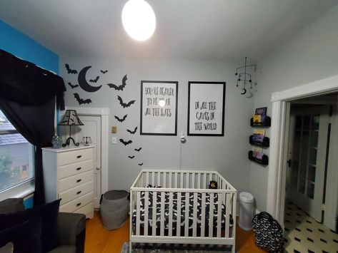 Goth bat baby nursery baby room Nbc Nursery, Goth Baby Nursery, Goth Nursery, Gothic Baby Nursery, Batman Nursery, Gothic Nursery, Mini People, Baby Nursery Diy, Gothic Baby