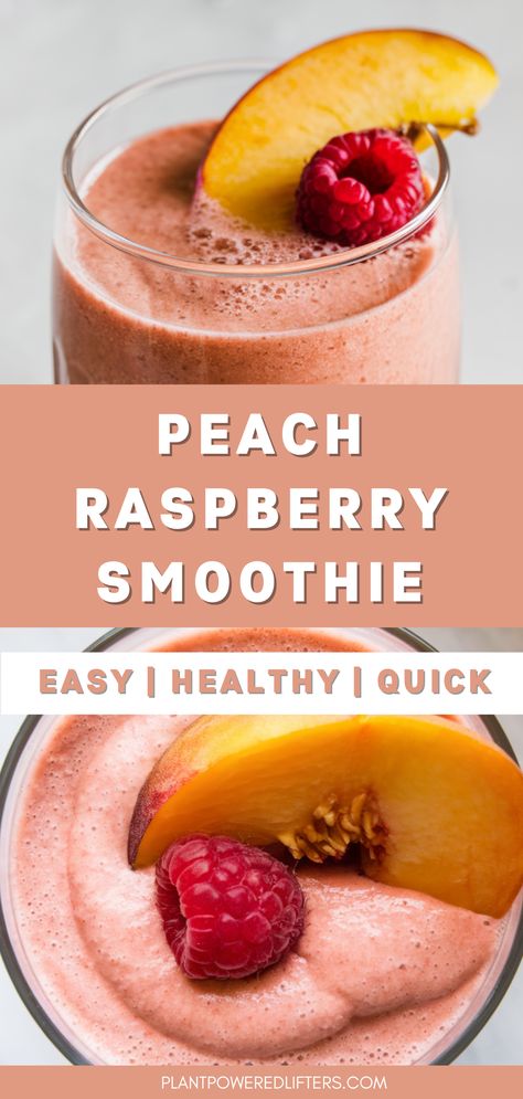 Are you looking for an easy yet healthy peach raspberry smoothie? Look no further! This is an easy smoothie recipe that also works great as a vegan protein smoothie if you add some protein powder. Optionally, add spinach or kale for an even healthier twist. Enjoy! Healthy Vegan Smoothie Recipes, Pb2 Smoothie Recipes, Best Smoothie Recipes Healthy, Vegan Smoothies Protein, Kid Smoothie Recipes, Blendjet Recipes Smoothies, Easy Smoothie Recipes Healthy, Raspberry Peach Smoothie, Protein Powder Smoothie Recipes