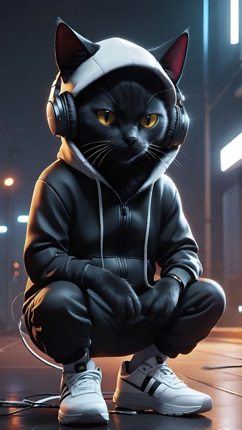 Hoodie Headphones, Cool Lock Screen Wallpaper, Hd Dark Wallpapers, Wallpaper For Android, Android Phone Wallpaper, Wallpaper Cat, Harley Quinn Art, 8k Wallpaper, Cat Hoodie