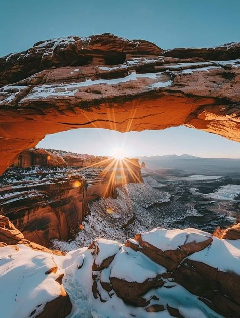 The sun shines through the arch of Canyonlands National Park in Utah, USA during winter with snow on the ground, beautiful arches,
Canyonlands has more than 80 natural arches but arch hunters often bypass this park in favor of its neighbor, Arches National Park. Canyonlands' most famous arch is Mesa Arch (pictured) in Willow Flat in the Island in the Sky District. It's a favorite place to watch the sunrise and photograph the night skies.
Follow him: The American Natural Island In The Sky, Mesa Arch, Rock Box, Utah Trip, Watch The Sunrise, Channel Islands National Park, Hiking National Parks, Canyonlands National Park, Utah Usa