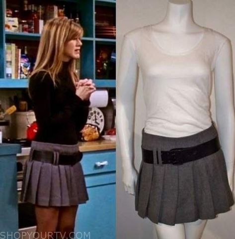 Gray Skirt Outfit, Friends Season 10, Tv Show Friends, Rachel Green Outfits, Belted Skirt, Friends Season, Where To Buy Clothes, Grey Skirt, Outfit Collage