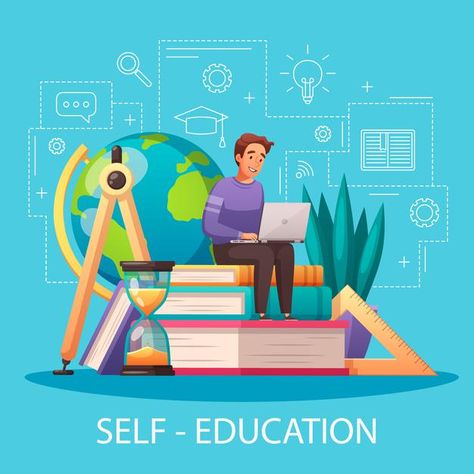 Online self education cartoon illustrati... | Free Vector #Freepik #freevector #education #man #cartoon #laptop Man With Laptop, Road Safety Poster, National Education Day, Self Education, Education Cartoon, Education Day, Education Poster Design, Online Self, Kids Nursery Rhymes