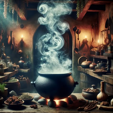 In the witch’s kitchen, potions bubble with old and new secrets. 🍯🔥 Witch Potion Aesthetic, Witch Pot, Old Witch Aesthetic, Witch Potions Aesthetic, Witches Kitchen, Witch Kitchen, Witchcraft History, Witchy Kitchen, Witch Rituals