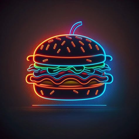 Neon burger illustration | Premium Photo #Freepik #photo #burger-illustration #burger-restaurant #hamburger #burger Cheeseburger Illustration, Burgers Aesthetic, Burger Painting, Neon Burger, Burger Neon, Burger Aesthetic, Burger Photo, Hut Images, Burger Illustration