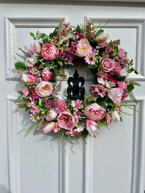 Floral Door Wreaths, Pink Wreath, Spring Door Wreaths, Pretty Wreath, Floral Wreaths, Pinecone Wreath, Peonies Wreath, Summer Wreaths, Year Round Wreath