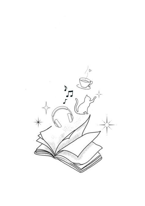 Book Readers Tattoos, Audio Book Tattoo, Book And Music Tattoo, Book Reader Tattoo, Reading Books Tattoo, Singing Tattoo Ideas, Tattoo For Readers, Line Book Tattoo, Slow Down Your Doing Fine Tattoo