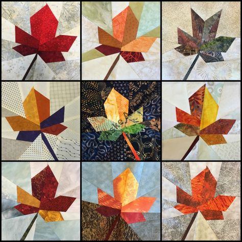 Paper Pieced Fall Leaves, Fall Leaf Quilt Block Pattern, Fall Quilt Blocks Autumn Leaves, Autumn Leaves Quilt Pattern, Free Falling Leaves Quilt Pattern, Canadian Quilts, Fall Quilt Patterns, Quilt Modernen, Flower Quilts