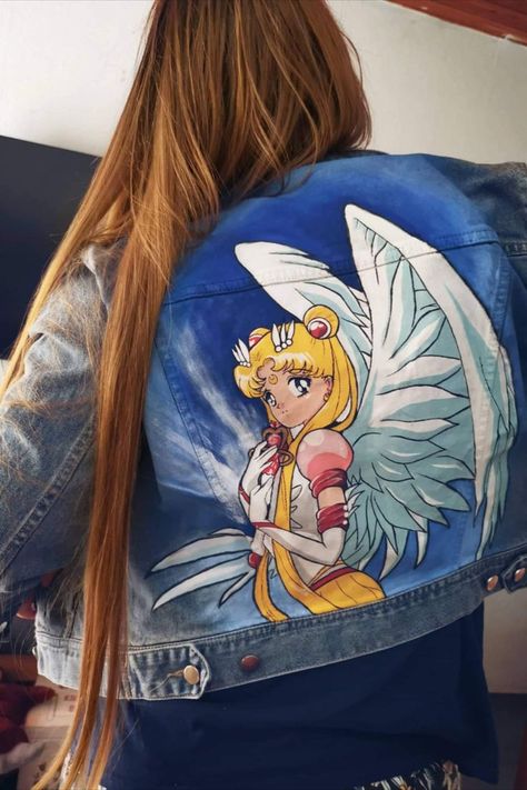 Jeans Jacket Painted, Cinderella Anime, Painted Jean Jacket, Vintage Disney Princess, Hand Painted Denim, Painted Clothes Diy, Ariel Disney, Disney Jacket, Custom Denim Jacket