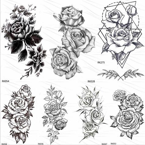 New Waterproof Temporary Tattoo sticker old school rose pattern tattoo Water Transfer tattoo flash tattoo| | - AliExpress Fake Tattoo Diy, White Flower Tattoos, Black And White Flower Tattoo, Henna Flower, Tattoos For Girls, Black Henna, Flower Henna, Shoulder Tattoos For Women, Rose Tattoo Design